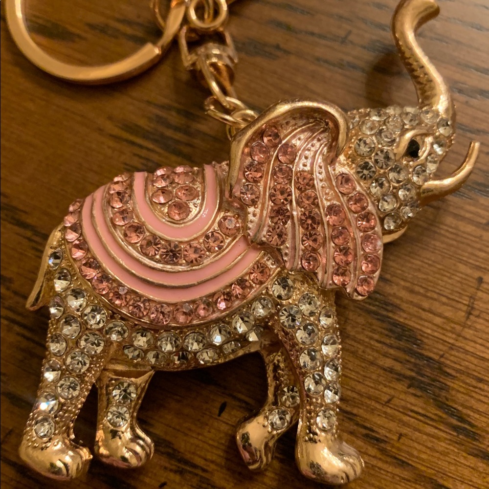 Rhinestone Elephant Bag Charm / Keychain Pink - Picture 4 of 5
